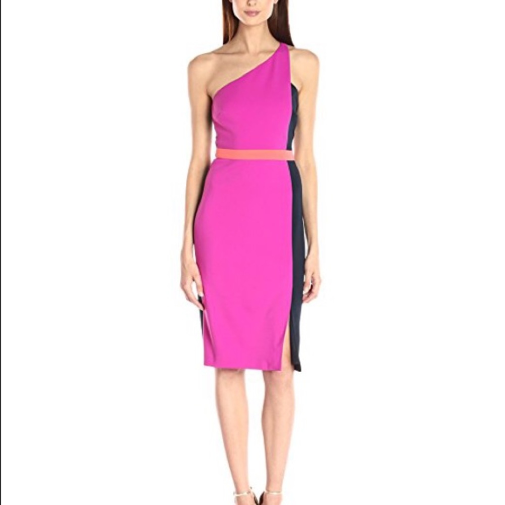Badgley Mischka Color Block One Shoulder dress